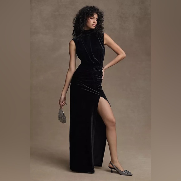 Ronny Kobo NWOT Billie Velvet Black Dress Maxi Slit Sleeveless Size 4
